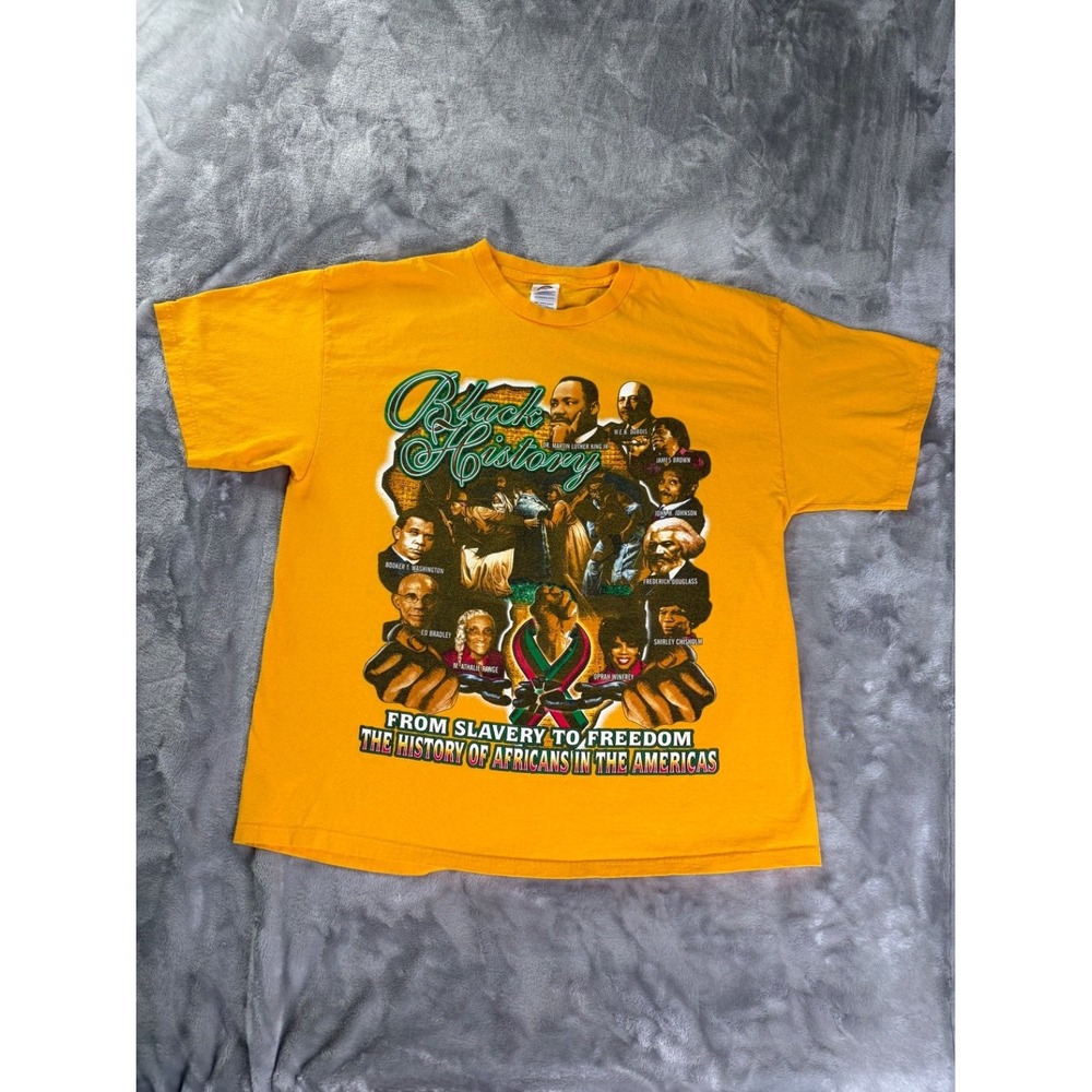 VTG USA Delta PW Black History T-Shirt Mens XL Orange Short Figures Yellow